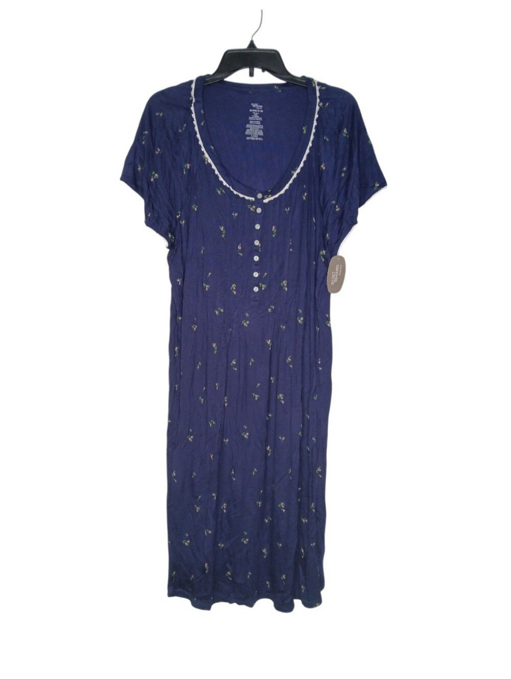Secret Treasures Navy Floral Button-Front, Short Sleeve Sleep Gown